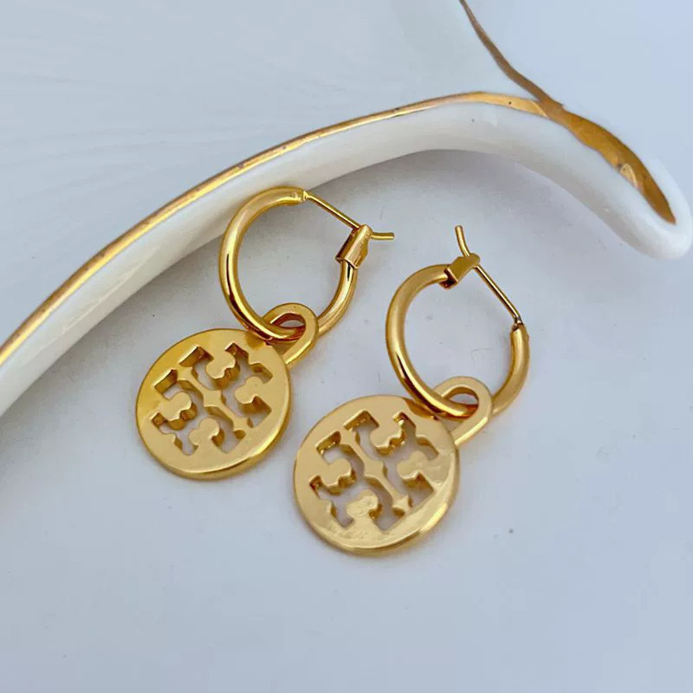 Tory Burch Geometric Round Hollow Letter Metal Earrings Mother Daughter